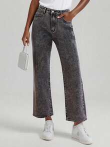 Vintage Denim High-Waisted Long Pants Straight-Leg Boyfriend Black Jeans For Street City Walk‌ Casual Outfit For Women Spring/Summer