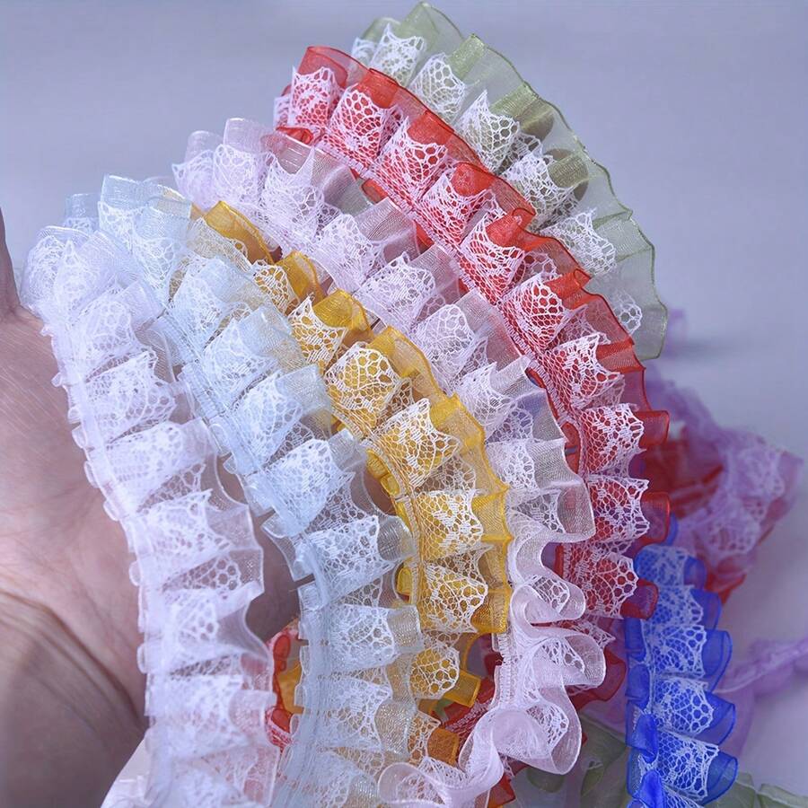 Colorful Double-Layer Ruffle Lace Tulle Trim, Sewing Accessory For DIY Clothing, Curtains, Skirt Hem - Multicolor - View 1