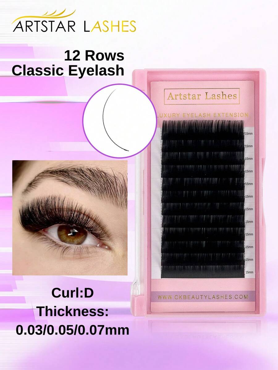 ARTSTAR D Curl 12 Rows Classic Single Lash Extensions Matte Black Professional Soft Natural - D - View 1