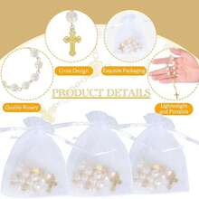 30pcs Rose Beaded Bracelet, Acrylic 3D Rose Bead Bracelet, Comes With Organza Bag, Suitable For Baptism Gifts, First Communion Gifts, Party Favors, Wedding Celebrations And More