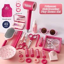 Kids Pretend Play Hairstylist Makeup Salon Toy Set, Girls Realistic Hairdryer, Curling Iron, Makeup Vanity Playset, Birthday Gift - Multicolor - View 13
