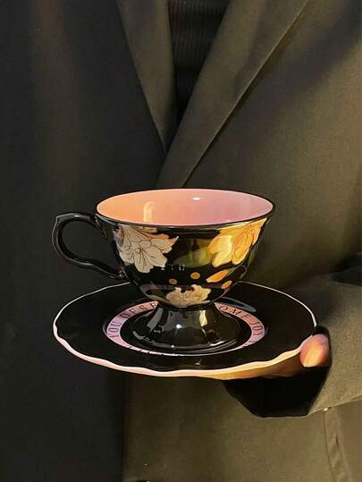 1 Set Vintage French Lily Floral Ceramic Coffee Cup & Saucer, High-Quality Elegant Latte Art Cup, Niche Gift For Afternoon Tea
