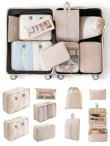 9 حقيبة تخزين للسفر مزينة بشعارات، حقيبة تخزين ملابس من البوليستر الحديثة للسفر والأنشطة الخارجية