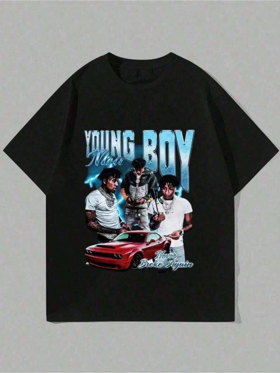 Rapper YoungBoy Never Broke Again T-Shirthigh-Quality Aesthetic Short Sleeved Oversized Tshirt Womens Hiphop Retro T-Shirtgraphic Tees Men Shirts Streetwear White Shirt Black Shirt - 黑色 - 查看 1