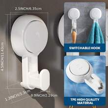 4pcs Powerful Suction Cup Hooks And No Drill Wall Mounted Towel Rack, Kitchen Hooks, No Drilling Required, Reusable, Waterproof, 360° Rotation, 2pcs Shower Hooks, 1pc Towel Rack, Kitchen Suction Cup Hooks, Suitable For Bathroom, Wall, Bathrobe, Coat, Practical Hooks - White - View 10