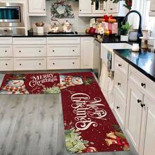 1/2 pièces Tapis de sol de Noël, fond rouge luxueux orné de bonhommes de neige blancs, de cloches dorées et de motifs de cadeaux de Noël. Tapis de sol de cuisine thème Joie, décoration d'atmosphère de Noël, parfait pour le bureau, la cuisine, la chambre, la décoration de la maison, créant une atmosphère joyeuse et exquise. - Multicolore - Voir 7