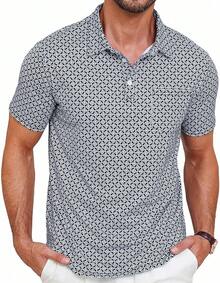 Mens Golf Shirt Short Sleeve Dry Fit Print Moisture Wicking Performance Patterns Collared Polo Shirt With Pocket-2025 - màu đen - Xem 1
