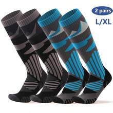 2-Pairs Thicken Warm Ski Socks , Over The Calf Non-Slip Cuff For Men & Women, Winter Sport Socks For Cycling, Hiking, Running