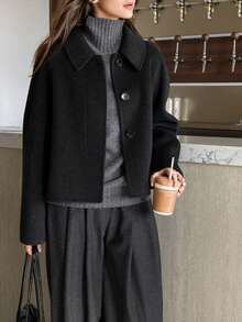 时尚短款女士西装外套，厚实修身，适合秋冬 - 黑色 - 查看 6