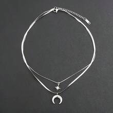 1PC Funky Style Titanium Steel Necklaces For Men Women Star And Crescent Moon Pendants Fashionable Hip-Hop Jewelry For Daily Wear Jewelry Gift - Bạc - Xem 9