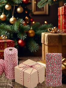 100/5m Red, Green, White Gift Wrapping Rope, Christmas Gift Packaging, Christmas Decoration Jute Rope, Christmas Party Decor, Christmas Gift DIY Bow, Handmade Craft Accessories Jute Rope, Suitable For Gift Packaging Supplies, Tags, Gift Box Packaging, Weaving DIY Crafts, Gift Decoration Supplies - Multicolor - View 5