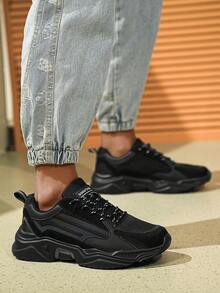 زوج من الحذاء الرياضي الكاجوال منخفض القمة للرجال، من الجلد الأسود والقماش العلوي، مزود بنعل سميك مُنفِّس، تصميم رباط، مريح وعصري، مناسب لجميع الفصول، أحذية زوجية/ضخمة - متعدد الألوان - مشاهدة 13