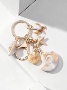 1pc Unisex Natural Dual-Tone Seashell Keychain, Cloud Spiral Shell & Starfish Pendant, Summer Beach Series Gift For Friends, Keychain Accessory - Khaki 2 - Xem 3