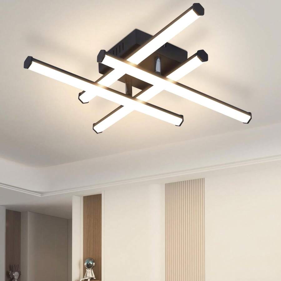 Glitzerlife Ceiling Lamp LED Ceiling Light Hallway Lamp - 24W Black Bedroom Lamp 3000K Warm White Ceiling Lamps Inside Modern Design Kitchen Lamp For Kitchen Bedroom Staircase Living Room Office - 4. Ngọn lửa - Xem 1