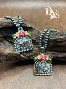1pc Vintage Western Style Faux Pearl CCB Beaded Chain/Iron Chain, Cow Pendant Necklace, Versatile Short Length, Suitable For Casual Outfits, All Seasons Jewelry, Suitable For Women & Girls To Match Daily Clothes, Party Accessories, Jewelry Gift For Family/Friends/Yourself - Western Cowboy Style - View 5