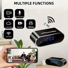 WiFi Security Camera Clock With 1080P HD Night Vision, Motion Detection Alarm, Loop Recording, 2.4GHz WiFi, USB Powered And Lithium Battery Backup, Remote Live View And Siren Alarm - Easy To Install For Home, Office, Warehouse Monitoring, Portable Smart Security Camera With Digital Clock Display, 2600mAh Battery, Ideal For Indoor Monitoring - 黑色 - 查看 1