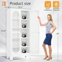 70.9" Glass Door Display Cabinet, Heavy Duty Metal Storage Shelves With Lock, 4-Tier Bookcase With Adjustable Shelves, Tall Curio Cabinet For Living Room, Home Office, Clinic, Exhibition - White - View 3