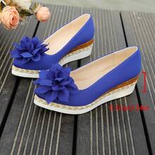 1 Pair Navy Pearl Linen Lotus Thick Platform Pointed Toe Slip-On Casual Comfortable Non-Slip Loafers, Versatile Women Shoes Suitable For Halloween, Sports, Casual, Home, Office, Party, Wedding, All Seasons