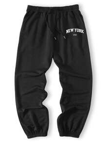 Printed Pattern Casual Sports Long Pants, Suitable For All Seasons, Loose And Well-Fitting, Suitable For Both Men And Women, Street Casual Wear, Comfortable, Jogging For Exercise, Commuting, Tapered Pants - màu đen - Xem 2