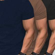 Kit 3 Men's Basic Casual Plain Cotton T-Shirts 30.1 - Navy Blue/brown/black - View 3