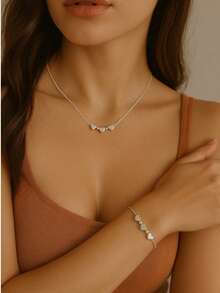 KIT 2 Necklace And Bracelet With Pierced Heart Plated In 925 Silver - Bạc - Xem 4