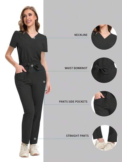 Uniformes de enfermera Conjunto de pantalones y top con cuello en V Ropa de trabajo quirúrgica Traje de enfermería para dentistas Accesorios de enfermería Ropa de trabajo para hospitales