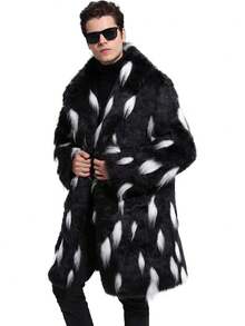 New Men's Square Collar Fluffy Long Coat - Grey - View 7
