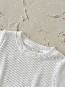 2pcs/Set Baby Boy Cute Rainbow Embroidered Short Sleeve T-Shirt And Bib Overalls Romper, Summer - Blue - View 11