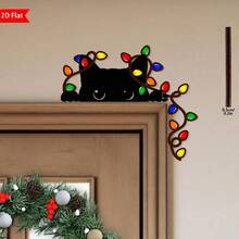 1pc Christmas Cat Door Corner Sign, Cat Door Topper, Cat With Christmas Lights, Christmas Corner Decor, Christmas Family Gift, Festive Wall Accents For Indoor, Living Room, Bedroom, Office, Ideal For Holiday Gifts And Seasonal Decor