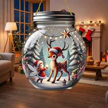 Christmas Ornament 2D Acrylic Deer Jar Hanging Decorations For Tree Wall Door Holiday Party Supplies