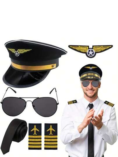 Airline Pilot Captain Costume Kit, Pilot Costume Accessories, Including Sunglasses, Ties, Pitot Hats, Wing Stickers, And Parties. Our Halloween Captain Costume Kit Is An Excellent Choice For Various Events, Including Halloween Parties, Halloween Costume Parties, Haunted Houses, Retro Halloween Themed Parties, Halloween Decorations, Dances, And Even Just Role-Playing. Get Ready To Celebrate Halloween With Our Captain Costume Accessories