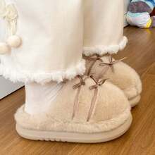 Flauschige Schleifen-Hausschuhe für Frauen, süß & niedlich für Innenräume, warm & bequem für Herbst/Winter