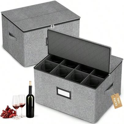 Homyfort Wine Glass Storage Box China Storage Containers With Dividers Stemware Storage Case Holds 24 Wine Glass Or Long Stem Crystal Glassware With Handles Hard Shell And Stackable
