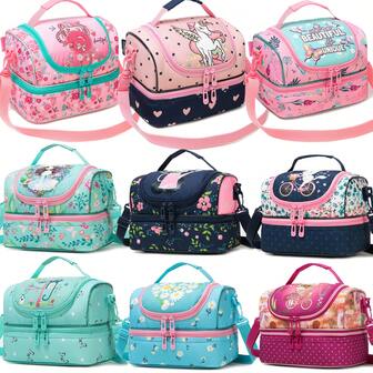 Girls' Lunch Bag Girls' Crossbody Bag Double Layered Cold And Heat Insulation Bag Adjustable Shoulder Strap For Elementary School Picnics Outdoor Sport Children's Gifts