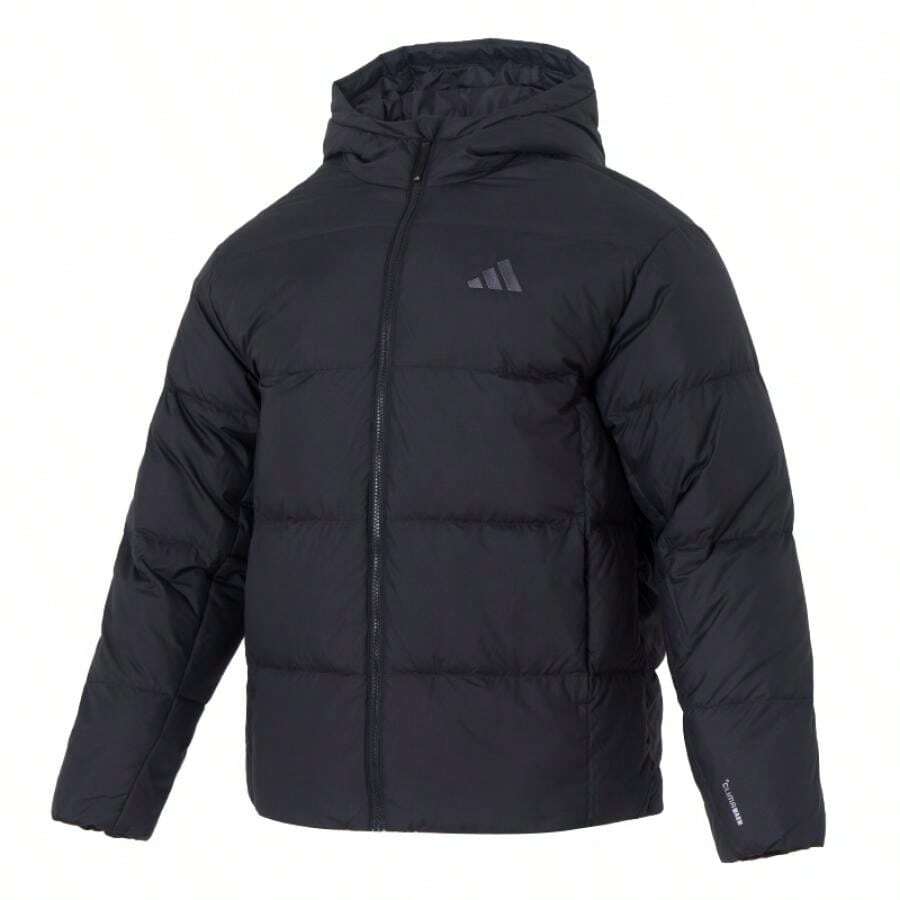 Adidas Men's Warm Hooded Down Jacket, BASIC DOWN JKT, Short Casual Comfortable Hooded Outerwear - Black - View 1