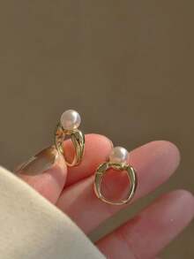 1 Pair Fashionable Faux Pearl Hoop Earrings, Versatile For Women's Daily Wear