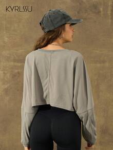 Sweat-shirt décontracté à manches longues et col montant de couleur unie pour femmes KYRLSSU, convient pour la remise des diplômes, la rentrée scolaire, le port quotidien des enseignants - Gris - Voir 7