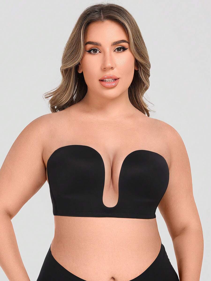 Wingslove Plus Size Women's Deep Plunge Strapless Bra - Multiway Push Up Low Cut Wireless With Convertible Clasp Extender, Adjustable Straps Bras, Lift