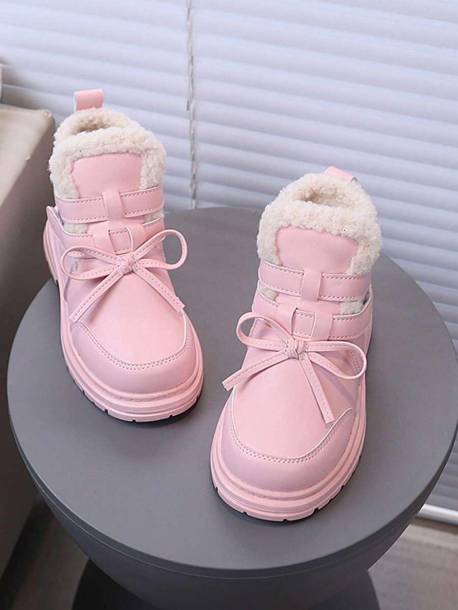 女童皮靴，保暖内衬，新品上市，儿童英伦风时尚靴子，女童冬季保暖靴 - 粉色 - 查看 1