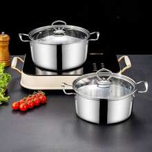 1pc Stainless Steel Pot With Transparent Glass Lid, Thick Small Pot Suitable For 1-2 People, Suitable For Home Or Buffet Single-Pot Use - Silver - View 8