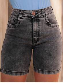 Women's Denim Shorts Bermuda Mid-Thigh High Waist Black Marbled Graphite Lift Butt Lift Lycra Elastane - 黑色 - 查看 7