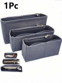 带拉链的柔软毡手提包收纳袋 - 多功能便携式分隔袋，用于宽敞的化妆品存储，轻便的旅行和休闲风格的包袋配件 - 彩色 - 查看 4