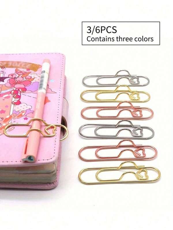 3/6/9/12pcs Vibrant Love-Shaped Multifunction Pen Clips - Stationery Organizer & Journal Accessory, Secure Grip Pen Holders,Multi Functional Metal Heart Pen Clip, Paper Clip Pen Buckle Writing Stationery, Notebook Accessories, Fixed Seat, Pen Clip, Pen Hang