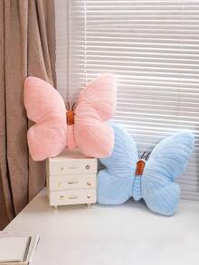 1 pieza Almohada de terciopelo rosa con mariposa, cojín de mariposa de estilo estético para acolchado suave para decoración de sala de estar, sofá y cama, adecuado para decoración diaria, Halloween y Navidad