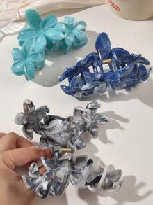 4个ABS材质蓝色优雅大理石渐变雏菊拼接发爪夹，波西米亚海滩度假风发饰，适合马尾辫和盘发，秋季发夹，时尚发饰，冬季度假装扮，女士夏季 - 彩色 - 查看 5