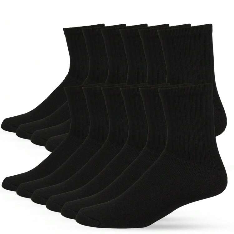 8/12 Pairs Crew Socks Cotton Solid Color Athletic Sports Workout Compress Soccer Running Men's Women's Unisex Comfort Cozy Sweat-Absorbing Anti-Slip Comfy Value Pack - 黑色 - 查看 1