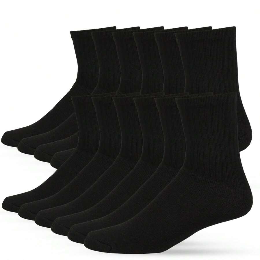 8/12 Pairs Crew Socks Cotton Solid Color Athletic Sports Workout Compress Soccer Running Men's Women's Unisex Comfort Cozy Sweat-Absorbing Anti-Slip Comfy Value Pack - 黑色 - 查看 1
