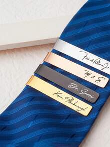 1 Set Customized Engraved Tie Clip, Personalized Cufflinks, Silver Round Cufflinks And Tie Clip Set With Letter, Stainless Steel Engraved Round Cufflinks, Suitable As Bride's Gift, Anniversary Gift Or Valentine's Day Gift For Husband - Multicolor - View 3