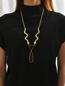 1pc Fashion Personalized Exaggerated Rhinestone Water Drop Snake Chain Y-Necklace, Versatile For Daily Wear, Party, New Jewelry - Multicolor - View 1