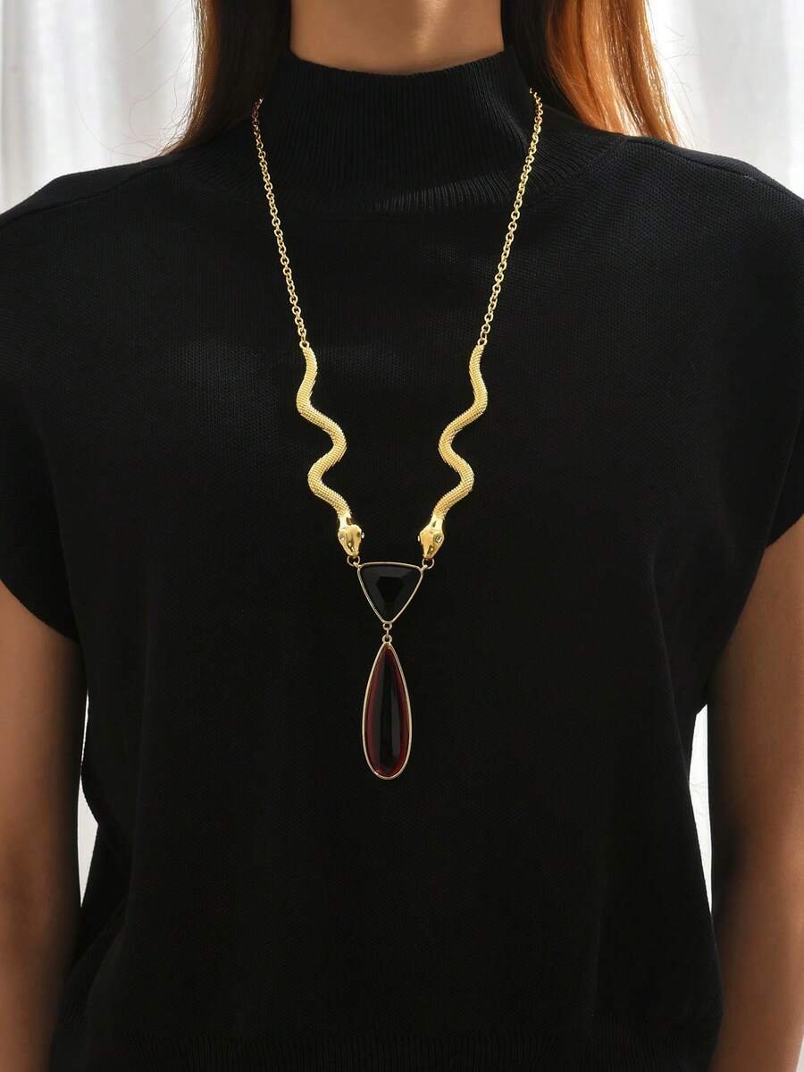 1pc Fashion Personalized Exaggerated Rhinestone Water Drop Snake Chain Y-Necklace, Versatile For Daily Wear, Party, New Jewelry - Multicolor - View 1